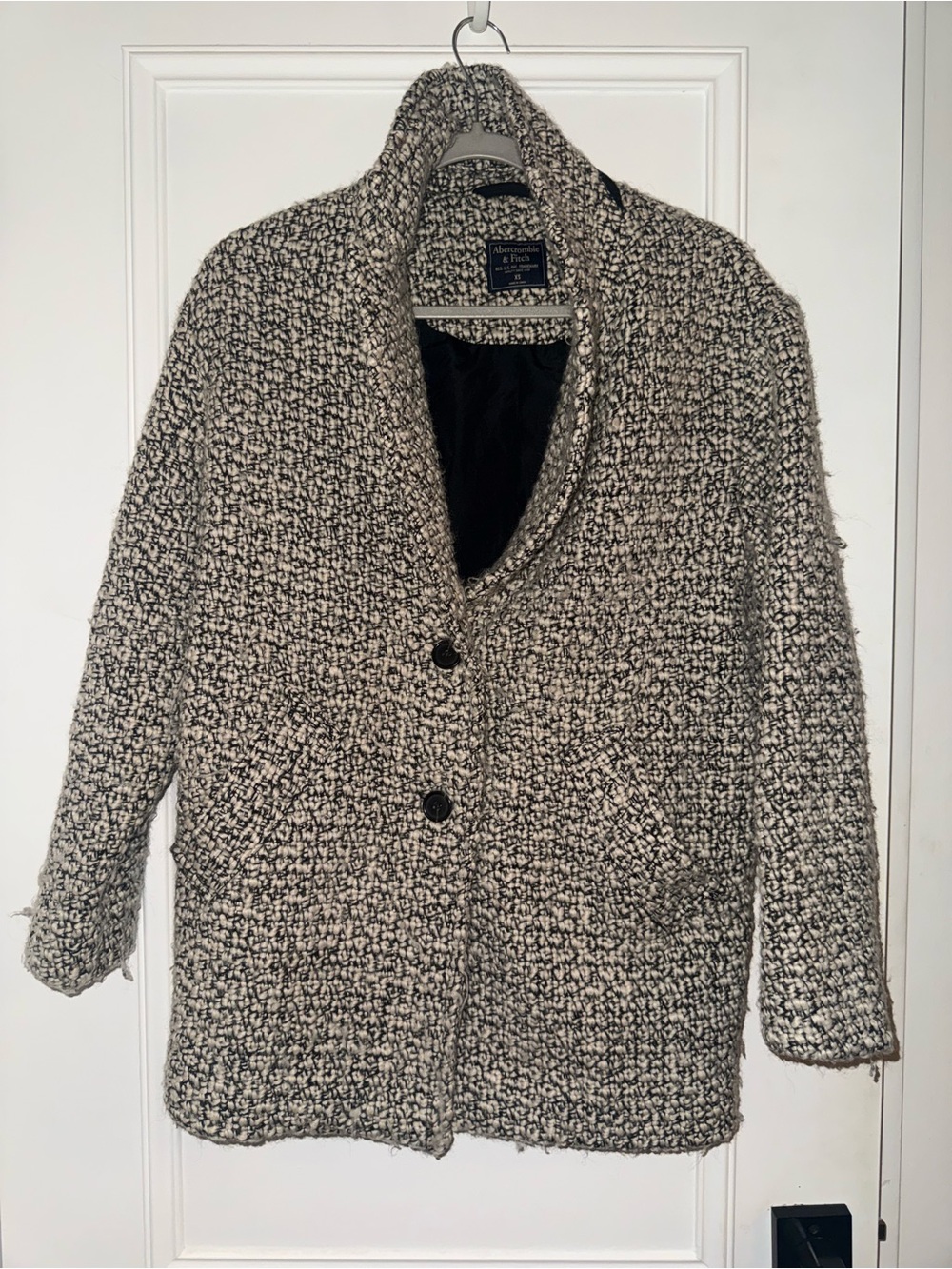 Abercrombie & Fitch Black and White Bouclé Pea Coat
